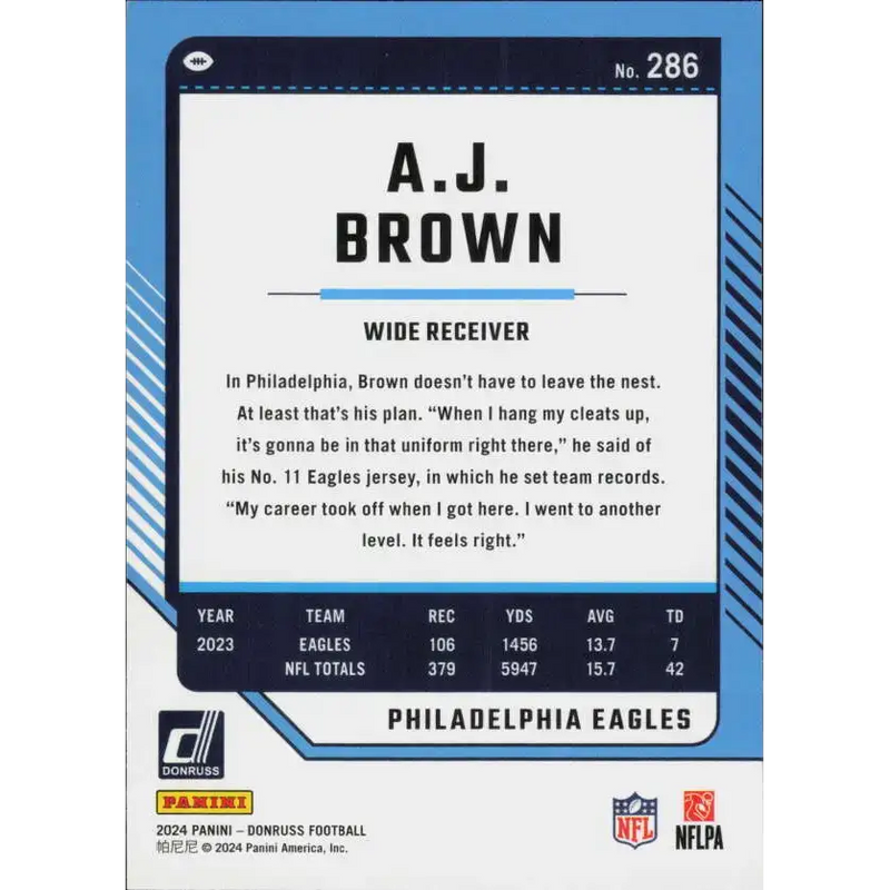2024 Donruss #286 A.J. Brown NM-MT Philadelphia Eagles Football Card - Football Card Single