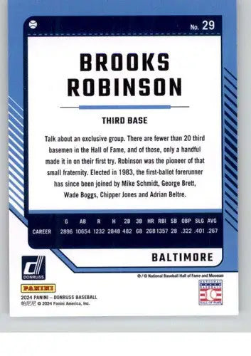 Brooks Robinson baseball card with original gloss from 2024 Donruss NR-MT Orioles