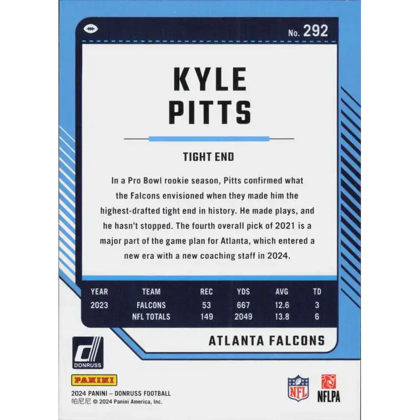 2024 Donruss #292 Kyle Pitts NM-MT Atlanta Falcons Football Card