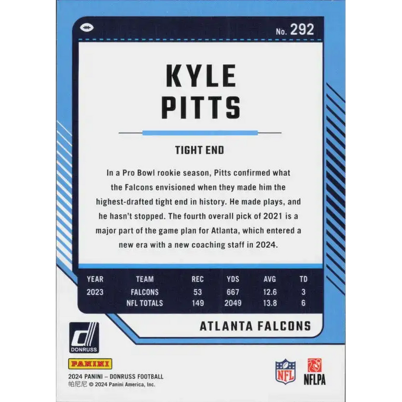 2024 Donruss #292 Kyle Pitts NM-MT Atlanta Falcons Football Card