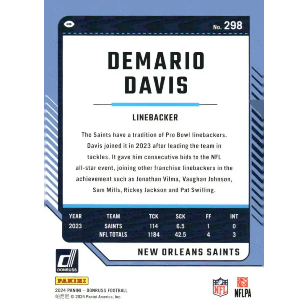 2024 Donruss #298 Demario Davis NM-MT New Orleans Saints Football Card