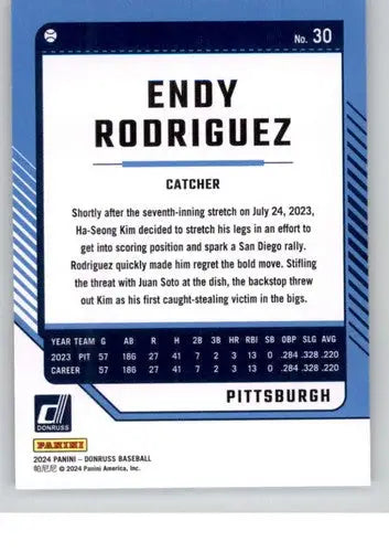 Endy Rodriguez baseball card with original gloss from 2024 Donruss NM-MT Pirates