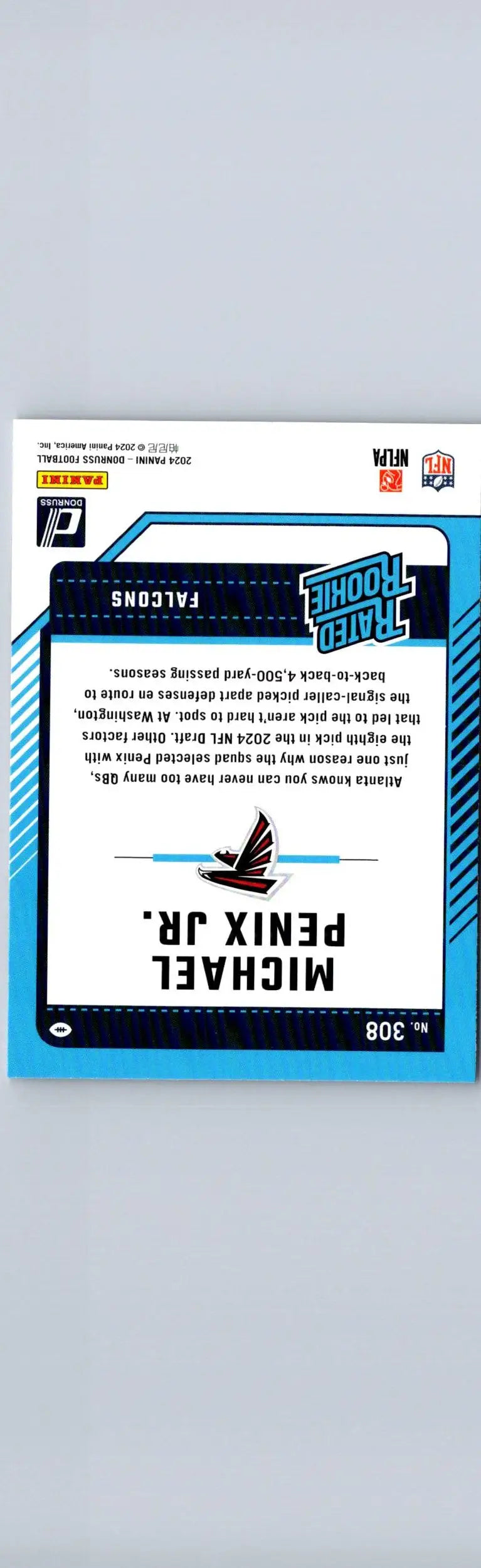 Back of a Michael Penix Jr. football trading card from 2024 Donruss #308