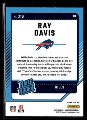 2024 Donruss #316 Ray Davis Optic Rated Rookies Preview Red Pandora - Football Card Single