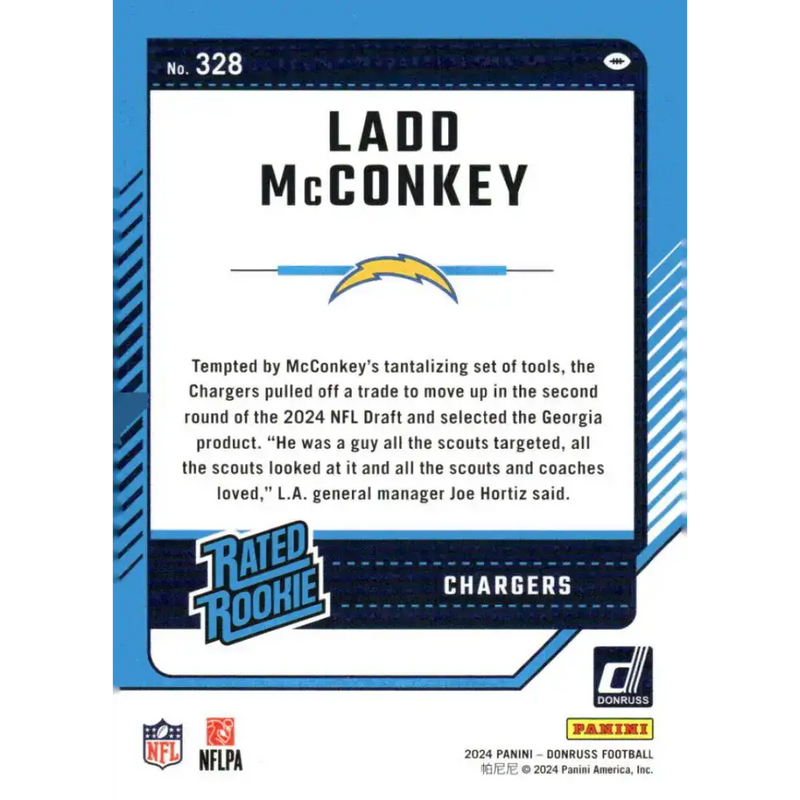 2024 Donruss #328 Ladd McConkey NM-MT Los Angeles Chargers Football Card - Football Card Single