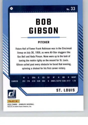 Bob Gibson baseball card with original gloss from 2024 Donruss NM-MT Cardinals