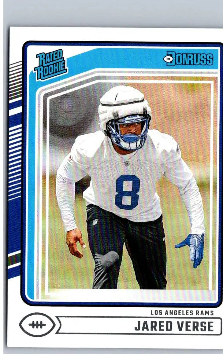 2024 Donruss Jared Verse football card collectible featuring Jared Verse in a dynamic pose