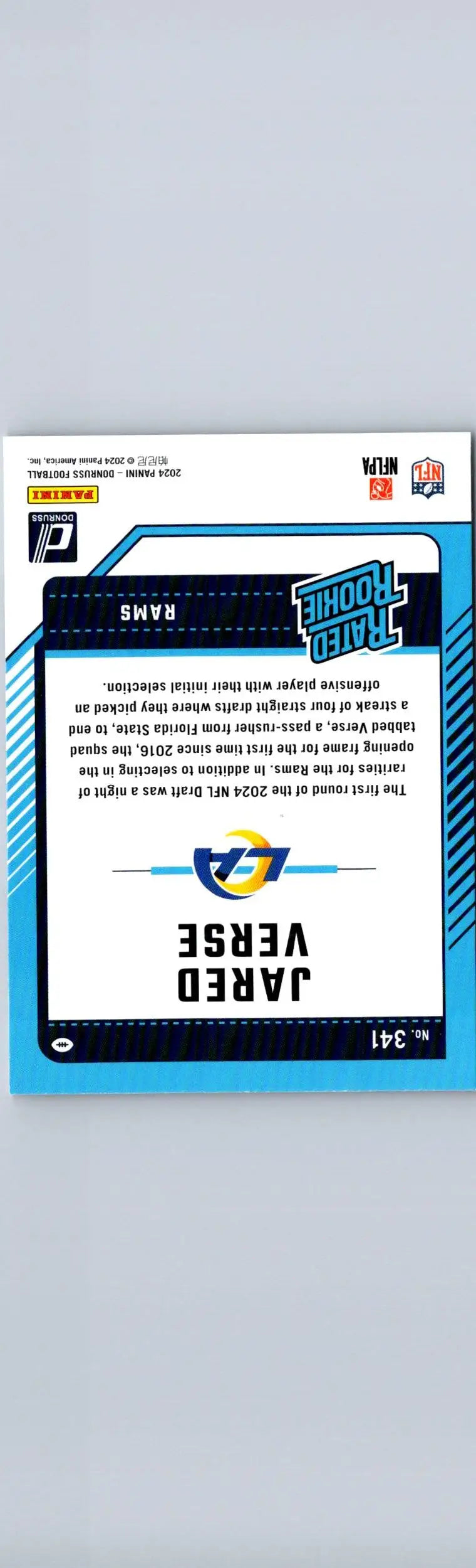 Jared Verse football card from 2024 Donruss #341 showcasing NFL linebacker performance