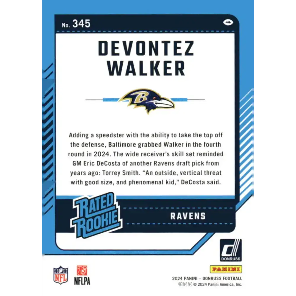 2024 Donruss #345 Devontez Walker NM-MT Baltimore Ravens Football Card - Football Card Single