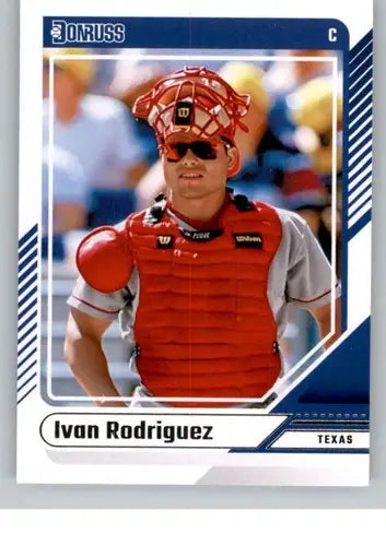 Original gloss Ivan Rodriguez baseball card from 2024 Donruss series featuring Rangers