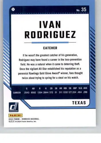 Original gloss 2024 Donruss Ivan Rodriguez baseball card featuring Ivan Rodriguez and Simply Sandoval