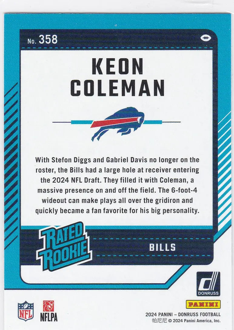 2024 DONRUSS #358 KEON COLEMAN- BUFFALO BILLS