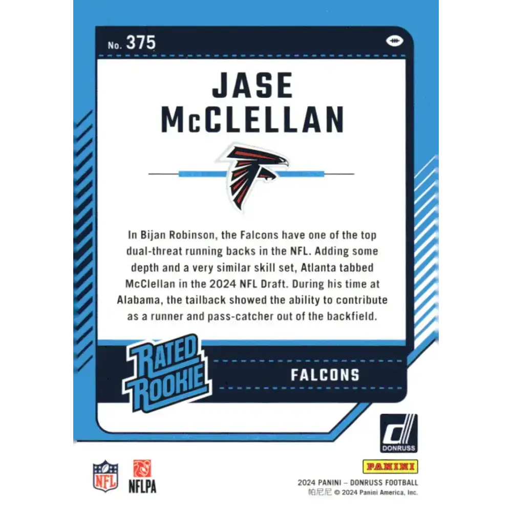 2024 Donruss #375 Jase McClellan NM-MT Atlanta Falcons Football Card