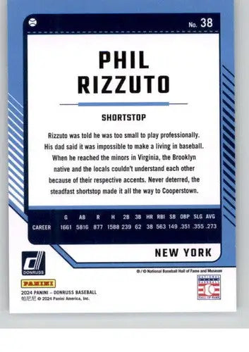 Original gloss of Phil Rizzuto baseball card from 2024 Donruss NM-MT Yankees