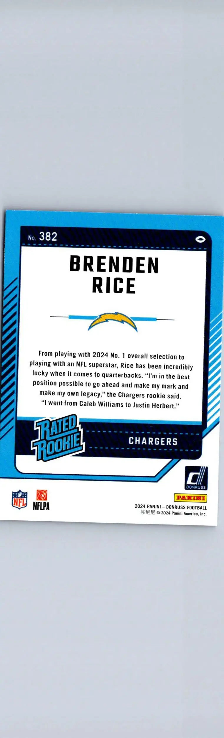 2024 Donruss #382 Brenden Rice Press Proof Blue - Football Card Single