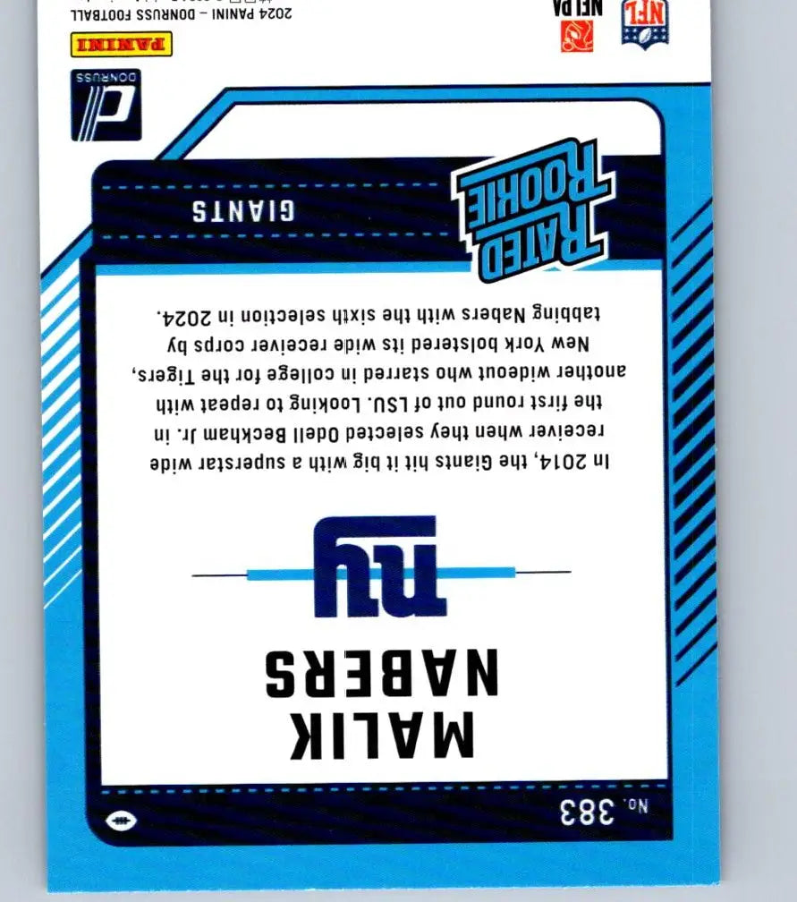 2024 Donruss Malik Nabers Press Proof Blue football trading card featuring Malik Nabers