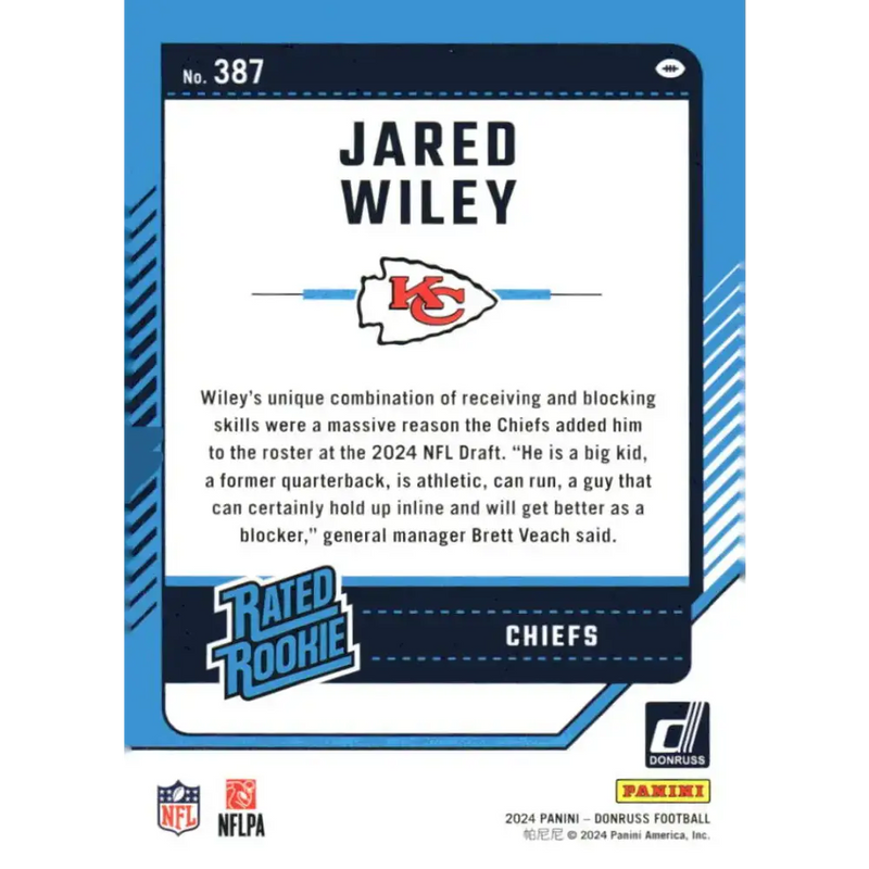 2024 Donruss #387 Jared Wiley NM-MT Kansas City Chiefs Football Card - Football Card Single