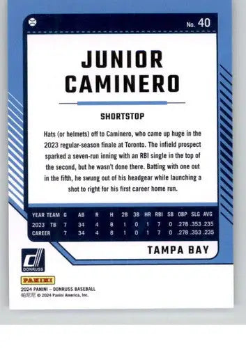 2024 Donruss Junior Caminero NM-MT baseball card with original gloss Rays ID 74071