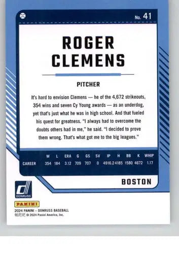 2024 Donruss #41 Roger Clemens NM-MT Red Sox ID:74072 - Baseball Card Single