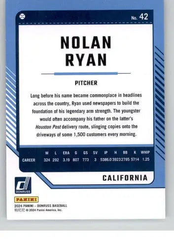 Nolan Ryan baseball card with original gloss, 2024 Donruss #42 Nolan Ryan NM-MT