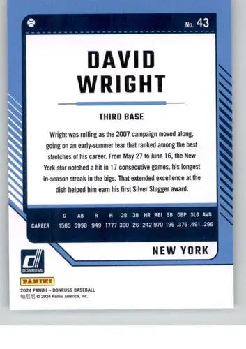 Original gloss David Wright baseball card 2024 Donruss NM-MT Mets ID:74074