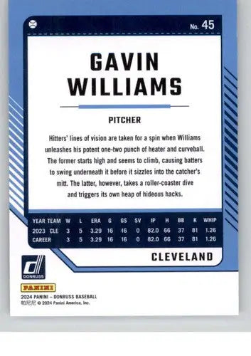 Gavin Williams baseball card with original gloss from 2024 Donruss NM-MT Guardians ID 74076