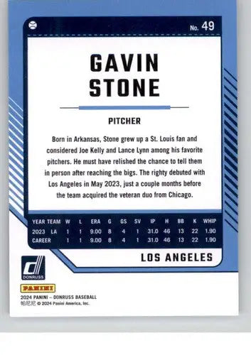 Gavin Stone baseball card with original gloss from 2024 Donruss NM-MT Dodgers