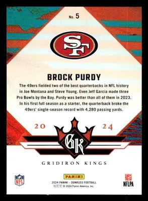 2024 Donruss #5 Brock Purdy Gridiron Kings - Football Card Single