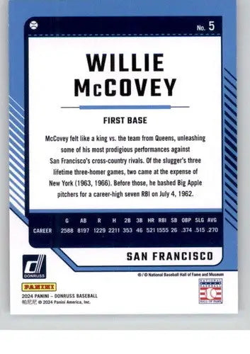 Original gloss baseball trading card featuring Willie McCovey NM-MT from 2024 Donruss