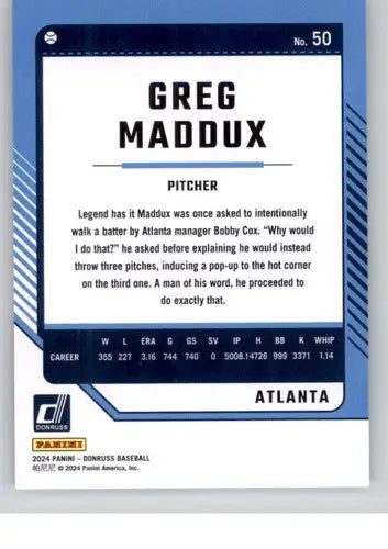 Original gloss Greg Maddux baseball card 2024 Donruss NM-MT Braves ID 74081