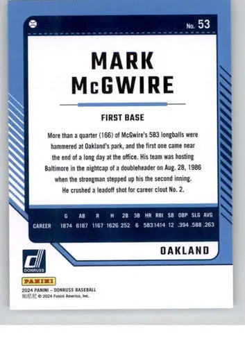 2024 Donruss #53 Mark McGwire NM-MT ID:74526 - Baseball Card Single