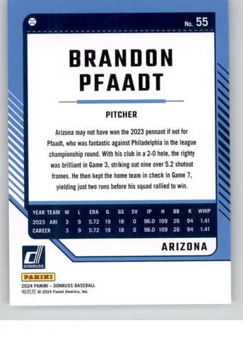 Original gloss 2024 Donruss Brandon Pfaadt NM-MT Diamondbacks baseball card image