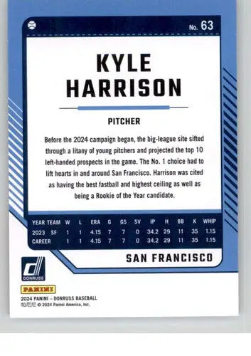 2024 Donruss #63 Kyle Harrison NM-MT Giants ID:74536 - Baseball Card Single