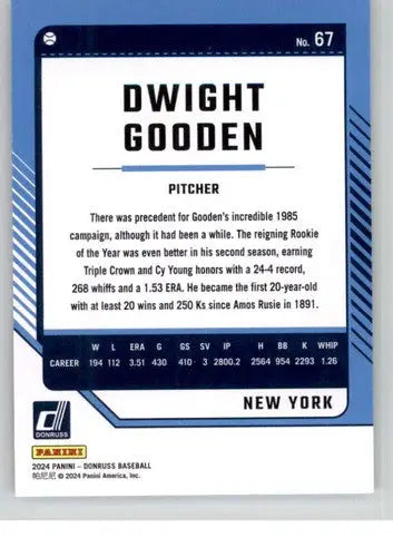 2024 Donruss #67 Dwight Gooden NM-MT Mets ID:74540 - Baseball Card Single