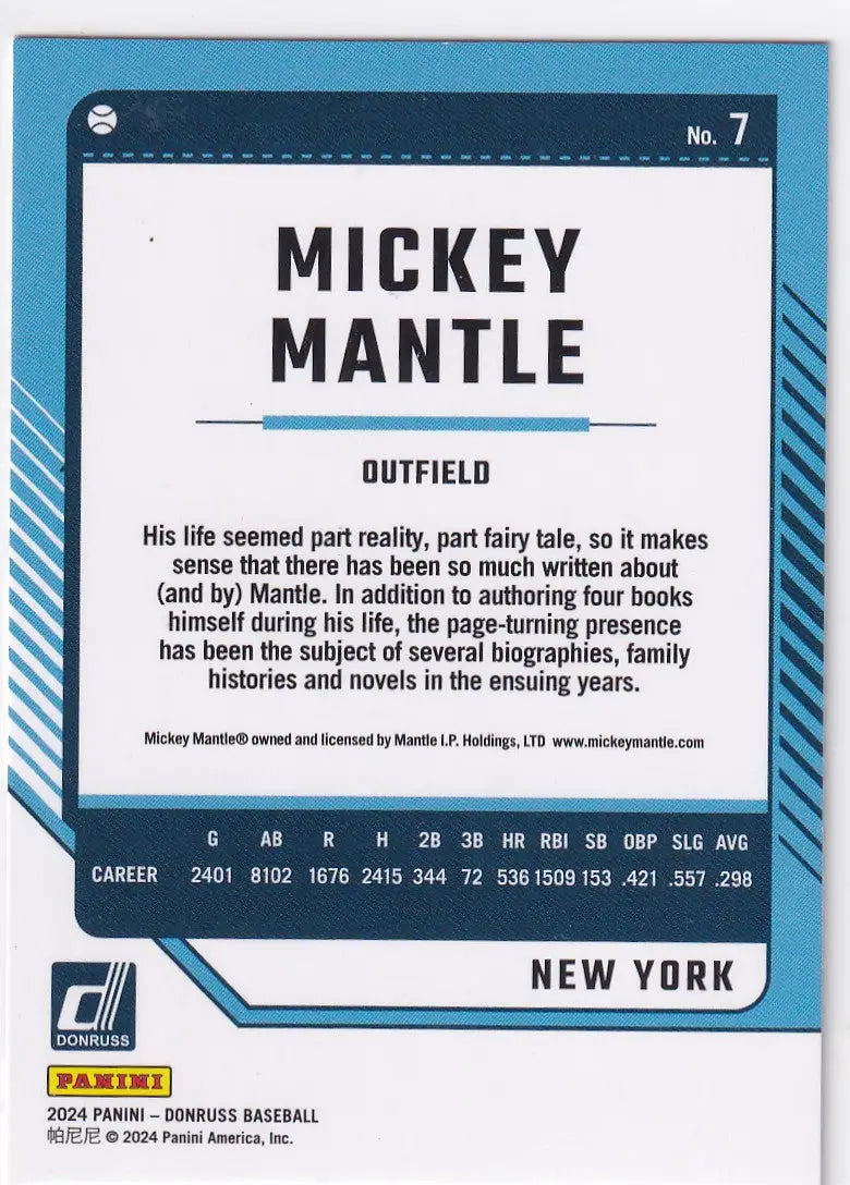 2024 DONRUSS #7 MICKEY MANTLE- NEW YORK YANKEES - Baseball Card Single