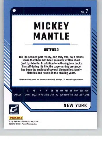2024 Donruss #7 Mickey Mantle NM-MT Yankees ID:76056 - Baseball Card Single