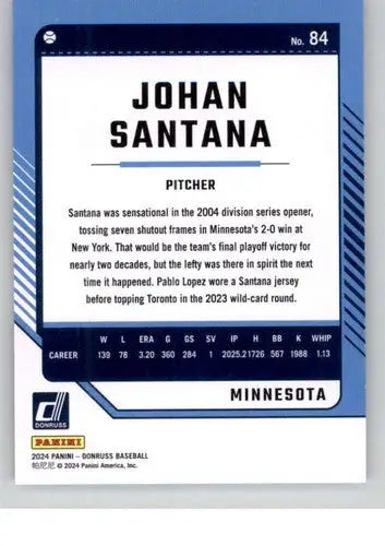 2024 Donruss Johan Santana baseball card with original gloss, NM-MT Twins ID 74381