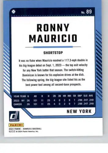 Ronny Mauricio baseball card with original gloss from 2024 Donruss NM-MT Mets