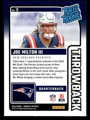 2024 Donruss #9 Joe Milton III Rated Rookies Throwback - Football Card Single