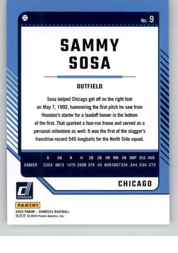 2024 Donruss #9 Sammy Sosa NM-MT Cubs ID:74762 - Baseball Card Single