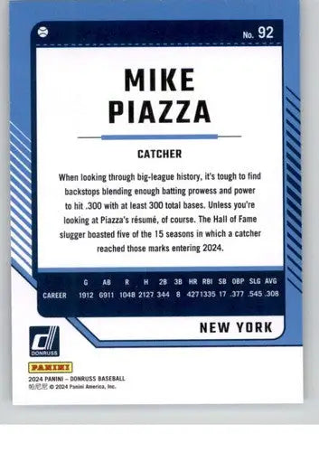 2024 Donruss #92 Mike Piazza NM-MT Mets ID:74110 - Baseball Card Single