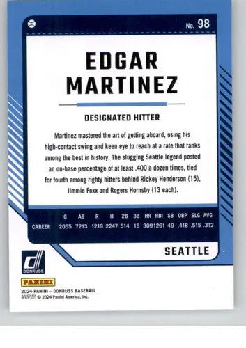 Baseball card of Edgar Martinez with original gloss from 2024 Donruss NM-MT Mariners