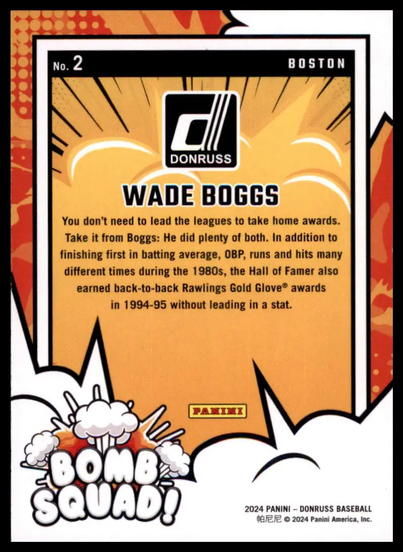 2024 Donruss - Bomb Squad Wade Boggs 2 Boston Red Sox Baseball NM - Baseball Card Single