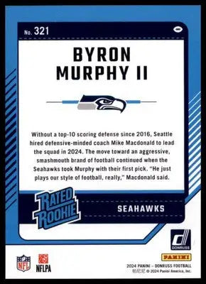 2024 Donruss Byron Murphy II RC 321 Seattle Seahawks - Football Card Single