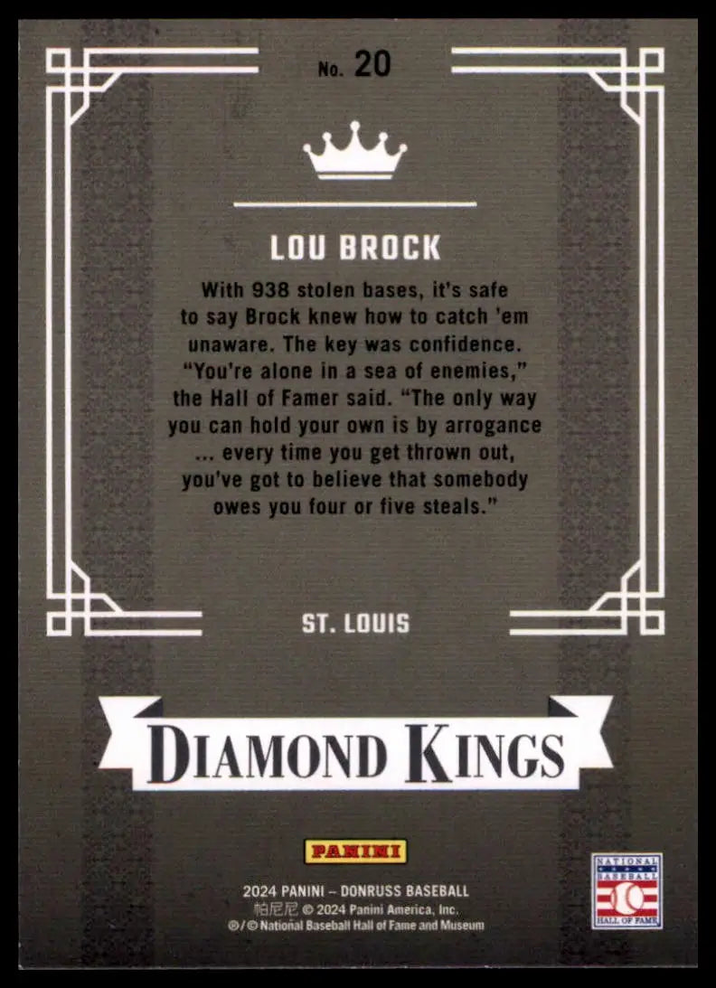 2024 Donruss - Diamond Kings Lou Brock 20 St. Louis Cardinals Baseball SP NM - Baseball Card Single