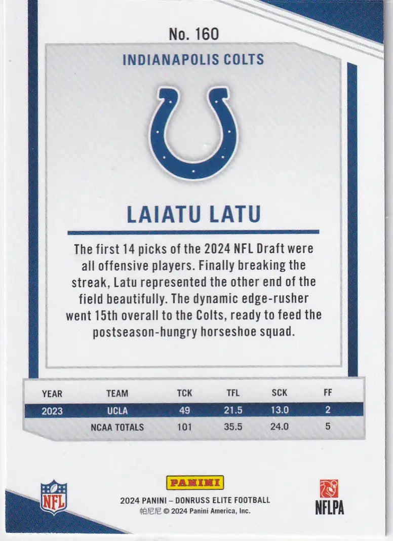 2024 DONRUSS ELITE #160 LAIATU LATU 867/875- INDIANPOLIS COLTS