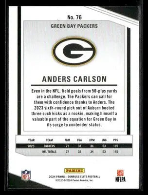 2024 Donruss Elite Anders Carlson #76 Green Bay Packers - Football Card Single