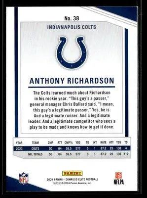 2024 Donruss Elite Anthony Richardson #38 Indianapolis Colts