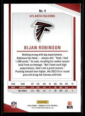 2024 Donruss Elite Bijan Robinson #4 Atlanta Falcons
