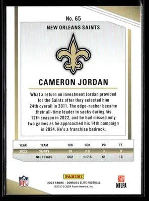 2024 Donruss Elite Cameron Jordan #65 New Orleans Saints